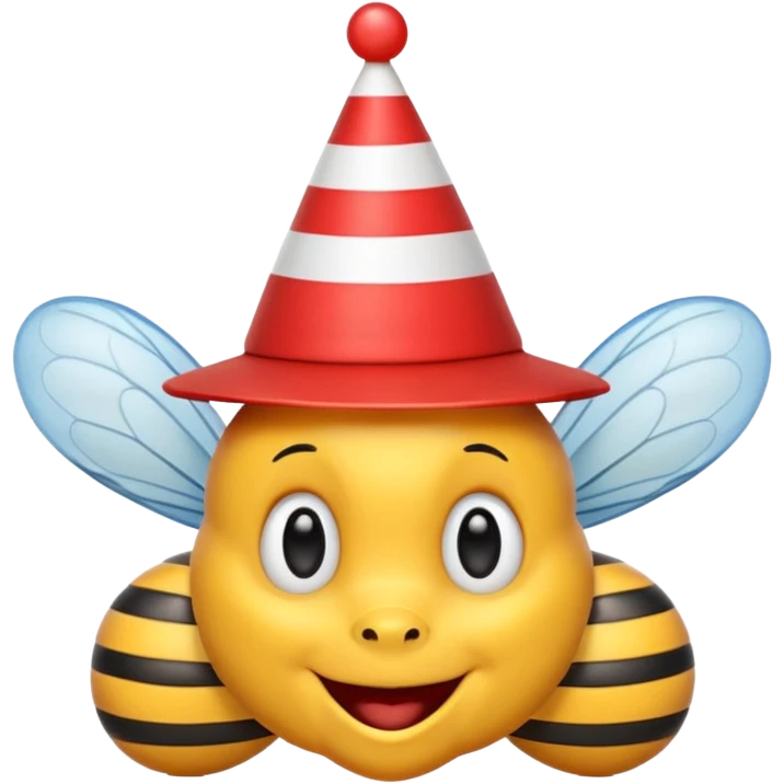 Bees with red Birthday Hat, Happy bee with striped party hat emoji