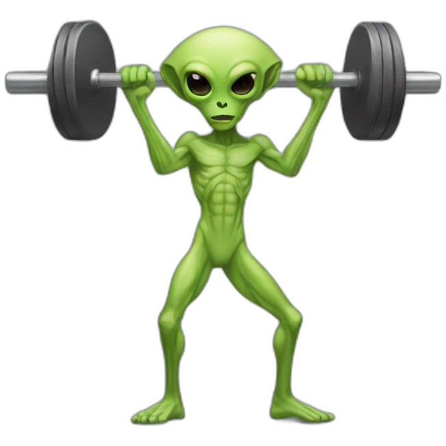 skinny alien holding a barbell emoji