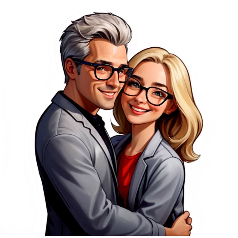 Hyper Realistic Couple in love,  lady blonde wearing glasses man grey hair clean shaven
 emoji