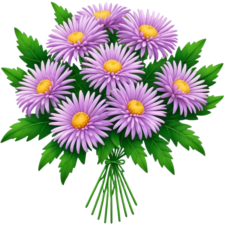 big bouquet Aster flower, stem, leaf emoji