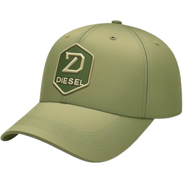 Army green Diesel cap, baseball hat with Diesel brand logo visible, khaki colored headwear, side view emoji