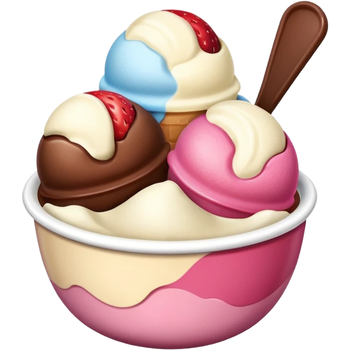 Neapolitan ice cream scoops in a bowl no spoon emoji