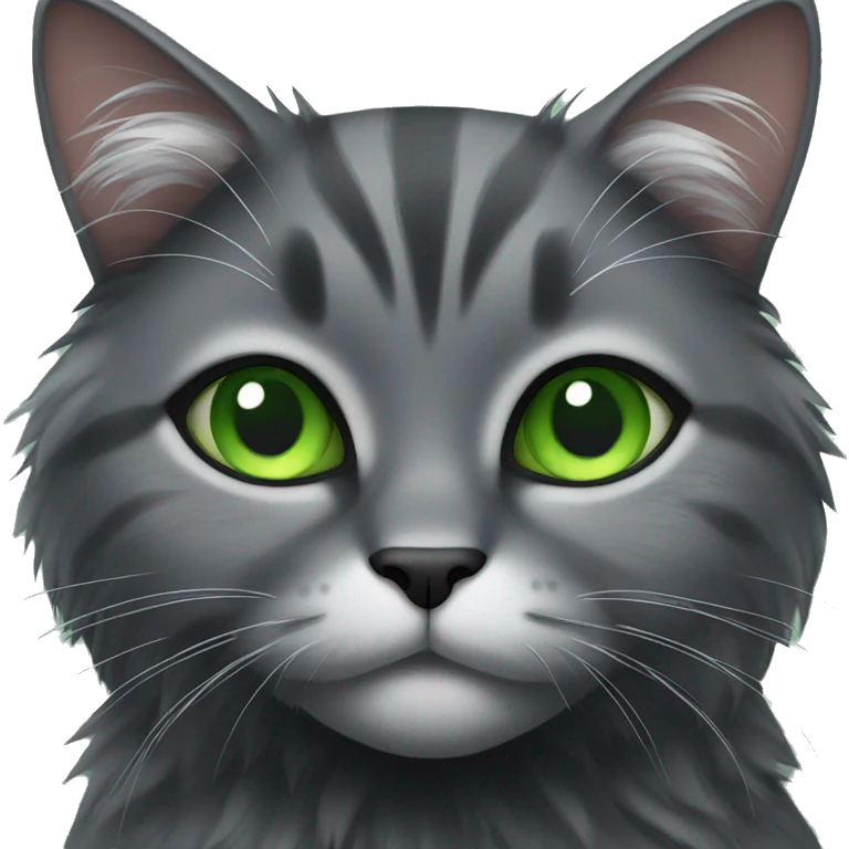 Black and grey fluffy cat with green eyes  emoji