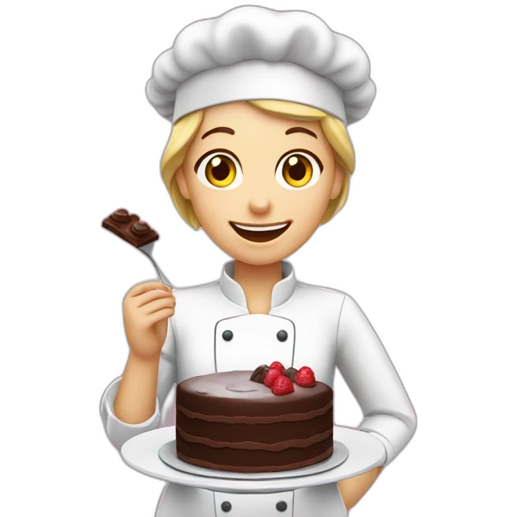 A white pastry cook eating a chocolate cake emoji