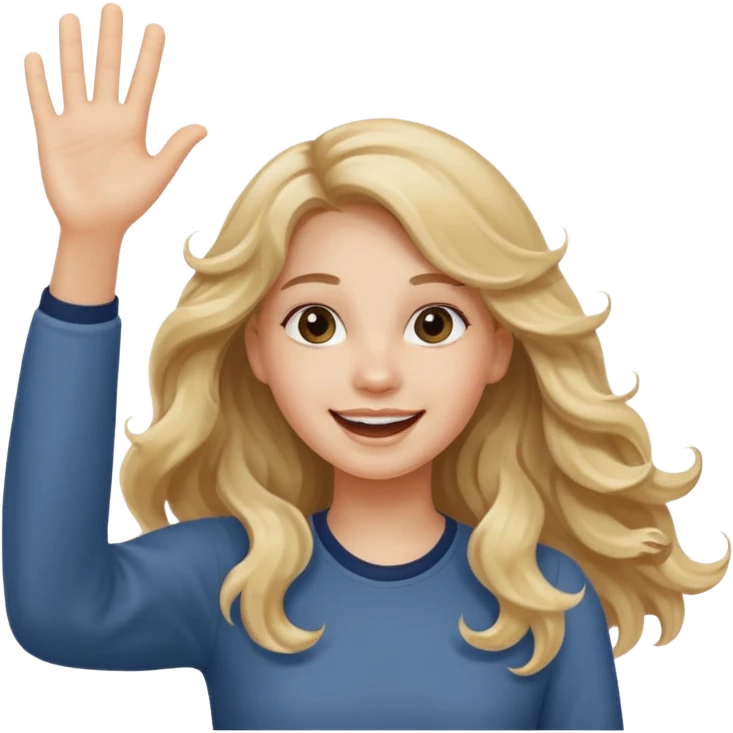 18 year old girl with long wavy dirty blonde hair waving cheerful expression emoji