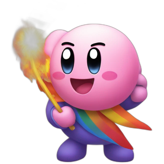Kirby holding a rainbow flag (on fire$ emoji