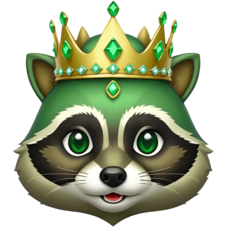 Bright green colored Racoon , with jewelled crown emoji
