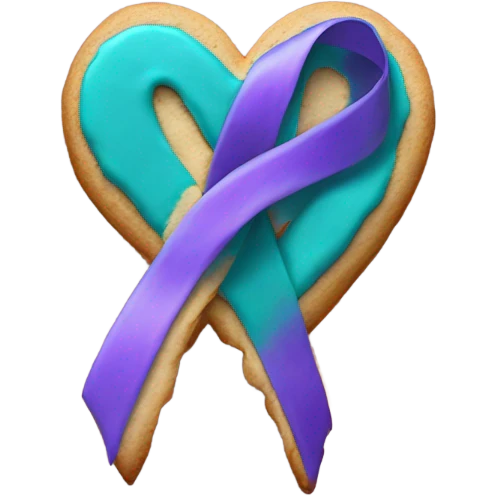 Cookie heart with teal purple support ribbon emoji