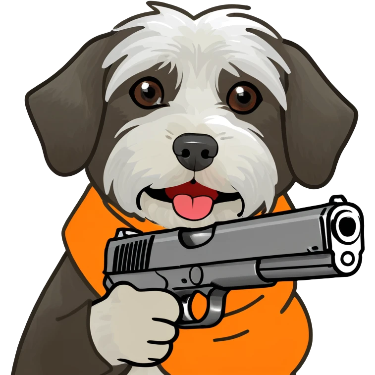 Havanese dog with a toy gun emoji