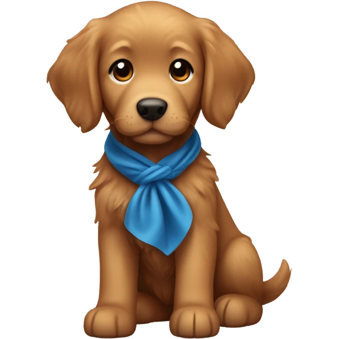 Chibi fluffy dark ginger retriever puppy with blue neckerchief emoji