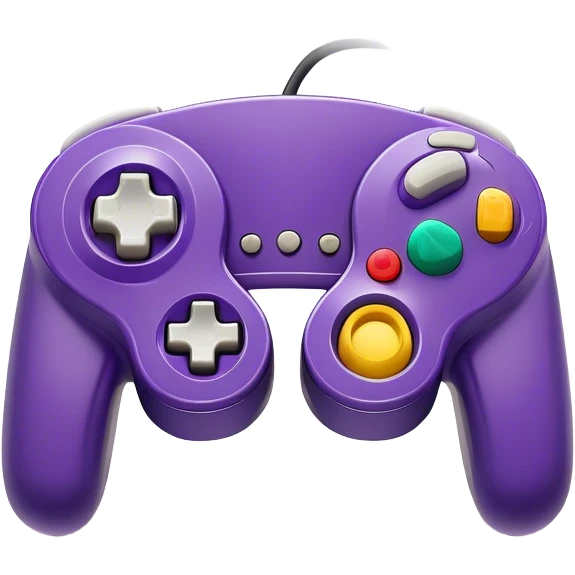 Clash of Clans aesthetic: Cinematic Playful GameCube Controller Portrait Emoji, rendered in a 3D vector-style similar to standard emojis with minimal shading and bold, simplified shapes. A compact, distinct form with signature details, softly glowing with a nostalgic gaming charm. Simplified yet unmistakably iconic, highly detailed and consistent, glowing with a soft radiance and high shine. Stylized with a touch of retro gaming magic and a soft glowing outline, capturing the essence of a beloved gaming relic with a friendly, playful manner! emoji