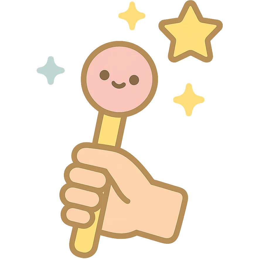 cute magic wand kawaii style in hand with stars emoji