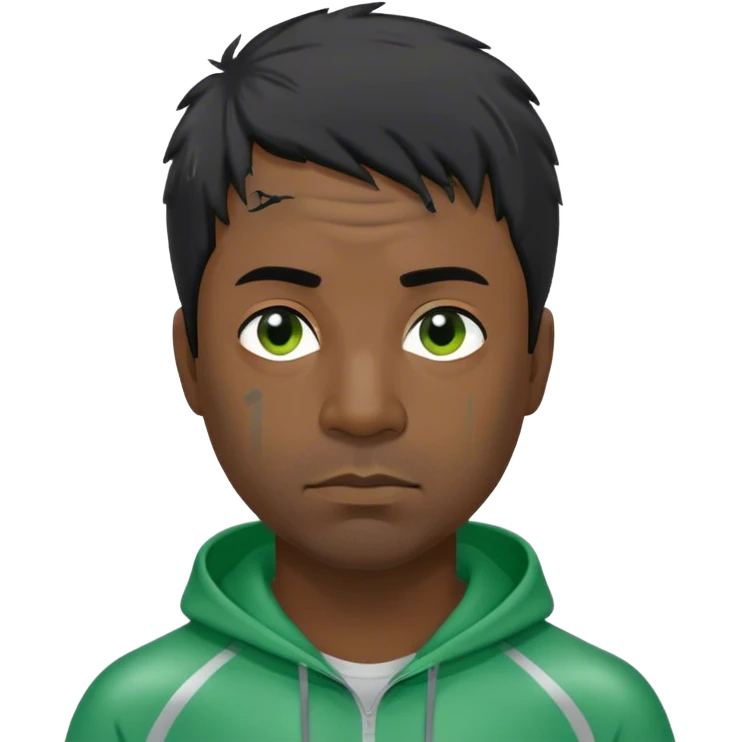 Park is a middle-aged man, around 35 years old, green tracksuit,  His black hair, streaked with strands of gray, is unkempt and damp with sweat. emoji