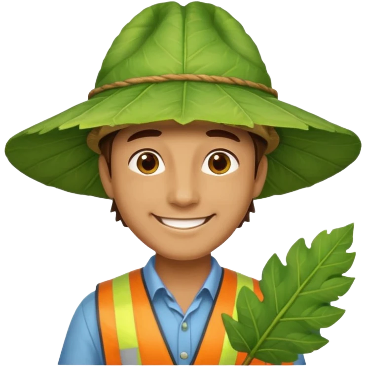 an surveyor man wearing a large leaf hat emoji