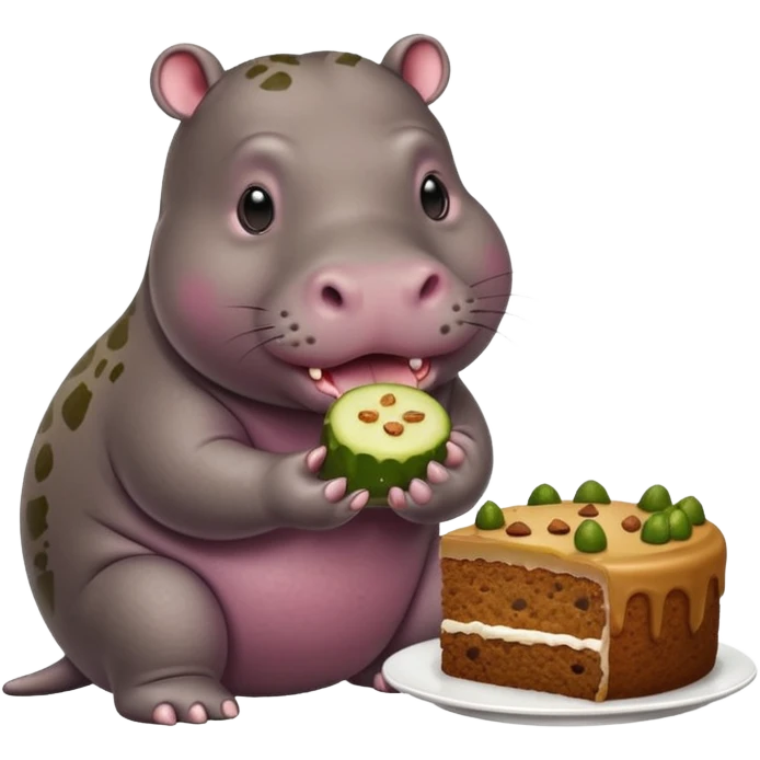 Hippo eating pickle cake with jaguarundi emoji