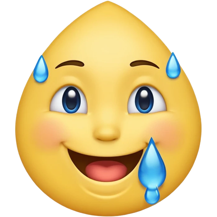 Emoji, yellow round laughing face, blue tears of joy on it. 2 big blue tears on each of the 2 cheeks emoji