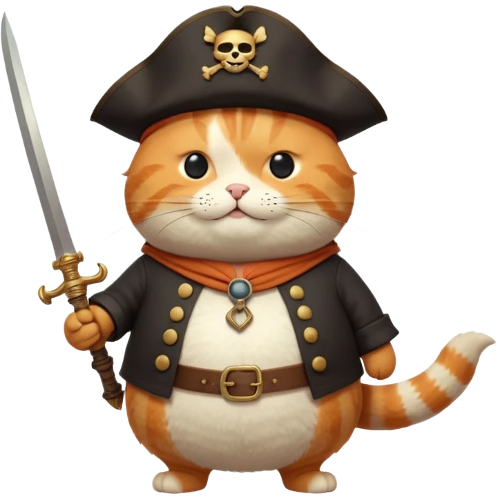 Anthropomorphic, cute fat cat pirate, dynamic, Q version proportions, form by Jon Klassen and Nicola Kinnea full body, rich details 8k, isolated on white background emoji