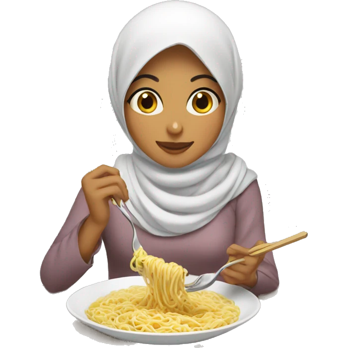 hijabi girl eating noodles emoji