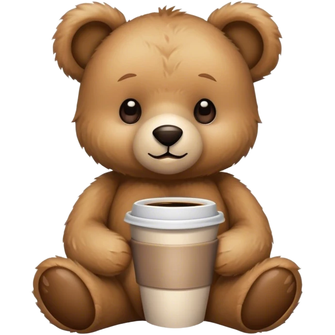 Taking a picture of a teddy bear sitting with coffee emoji