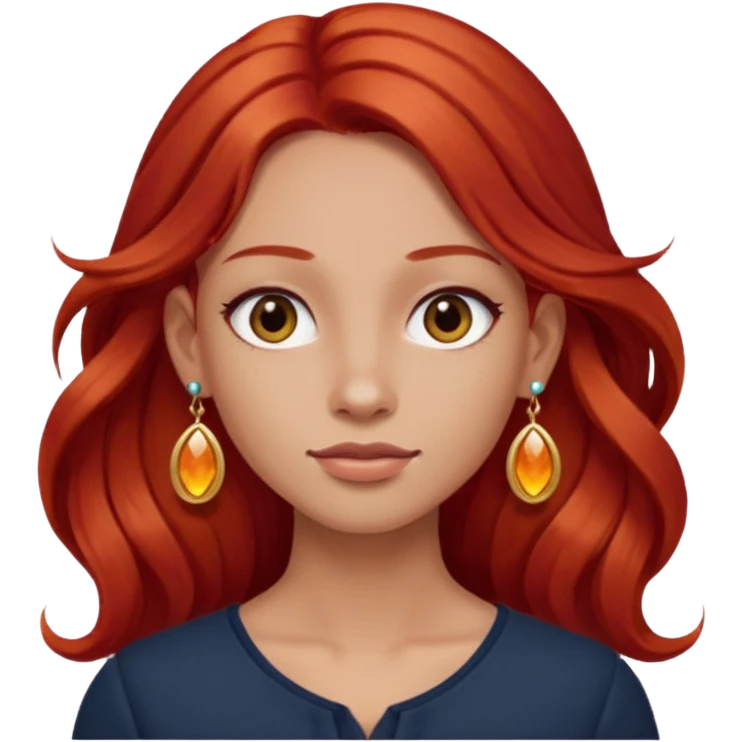 une personne joli, aved des cheveux long roux, des boucles d'oreilles de face dans un rond emoji