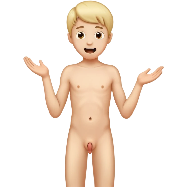 A naked twelve-year-old boy shows everyone his uncircumcised penis in an excited state  emoji