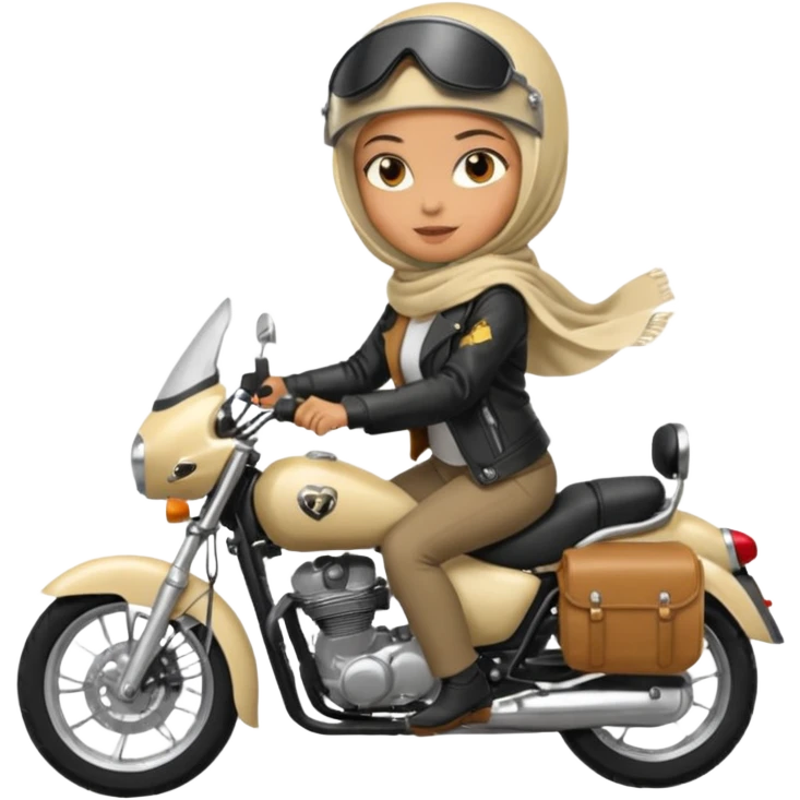 A woman wearing a cream colored pashmina hijab riding a motorbike emoji