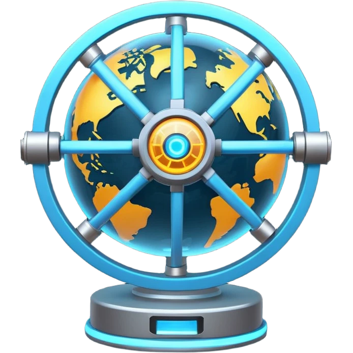 connected tech nodes, gear, globe emoji