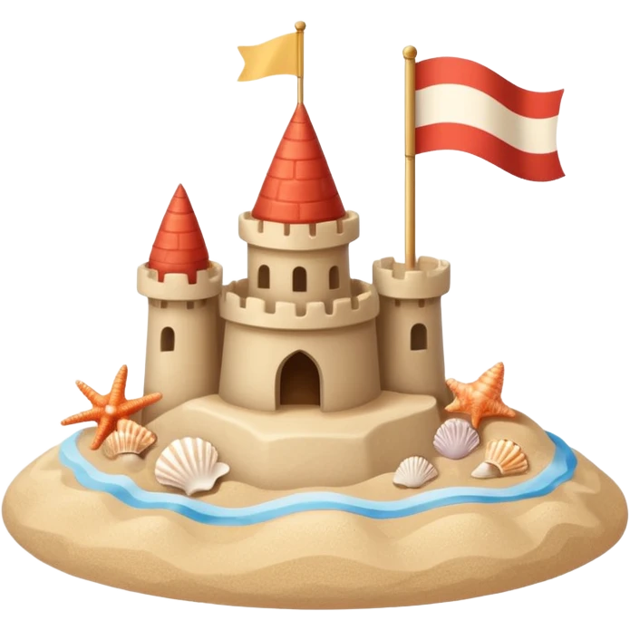 Decorated sand castle – seashells and a tiny flag on top emoji