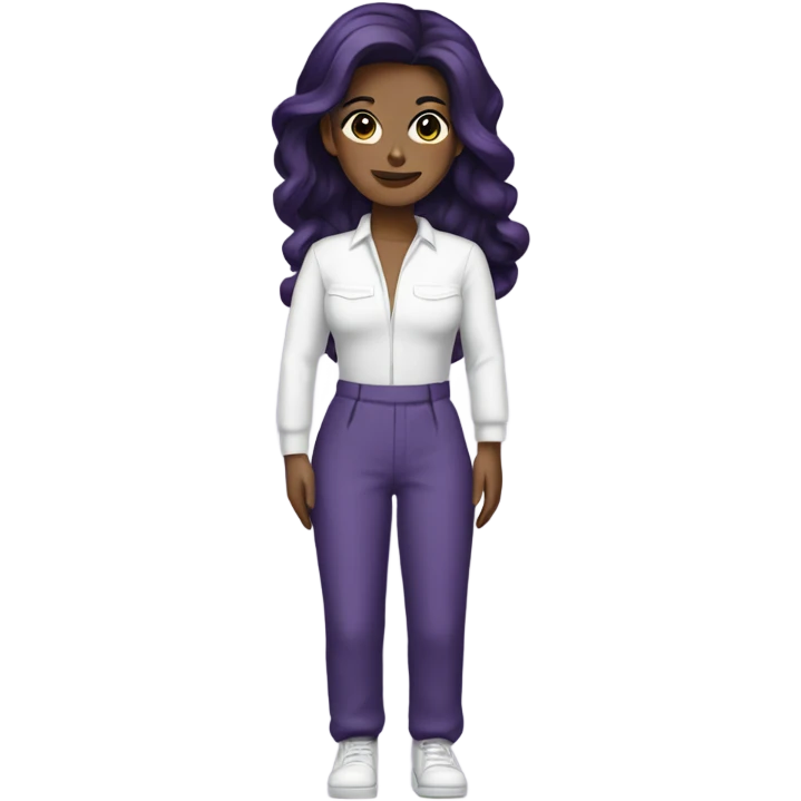 Woman with dark purple hair and white jumpsuit emoji