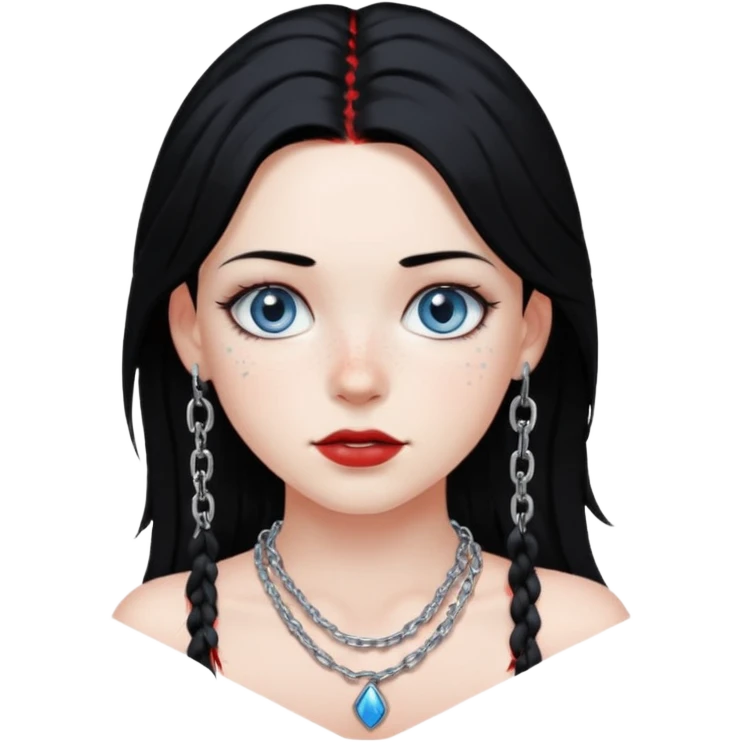 Girl with blue eyes white skin freckles black hair and red roots with silver chains emoji