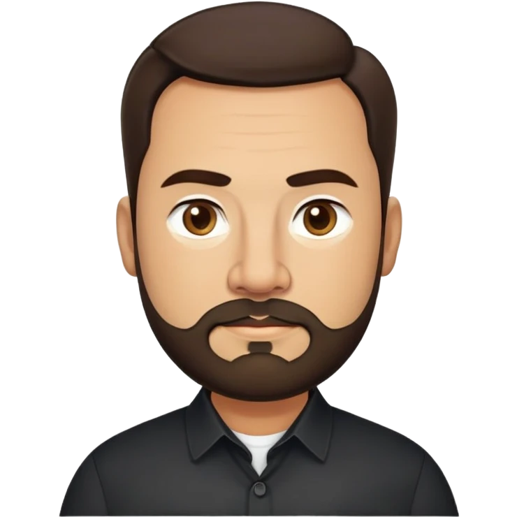 Very stocky businessman in his 40s with light brown skin, pear-shaped face (wider at bottom), full cheeks, medium dark brown eyes, thick eyebrows, wide nose, professional expression, short full beard, short dark hair, wearing a black button-up shirt emoji