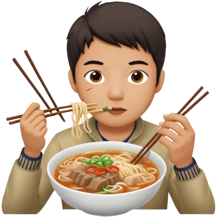 can you generate me a avatar of a male eating a bowl of pho? make it more anime. Make the person slurping on the noodles. only one pair of chopsticks emoji