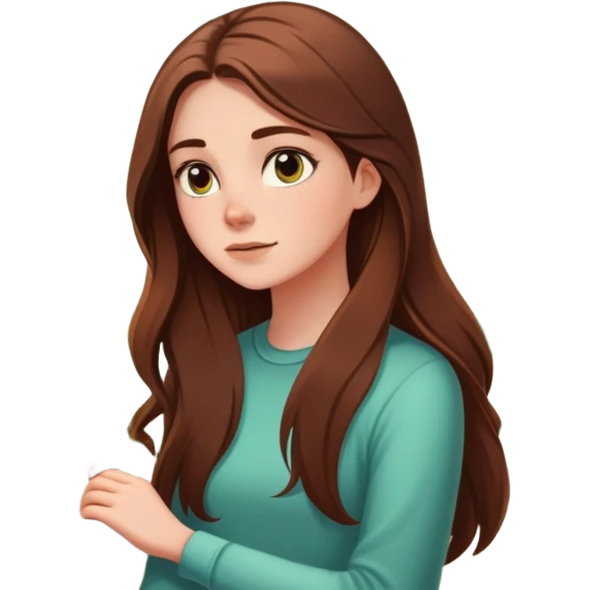 white girl with long brown hair, looking out a window, sunlight and houseplants in the background, cartoon vibe emoji