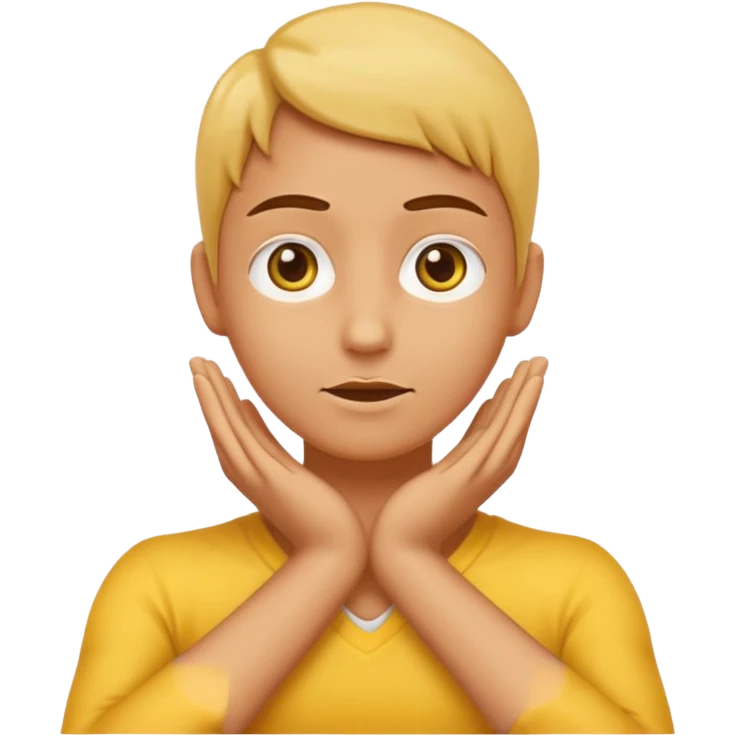 Yellow face emoji strangling itself with 2 arms crossed and hands saround neck and eyes looking up slightl emoji