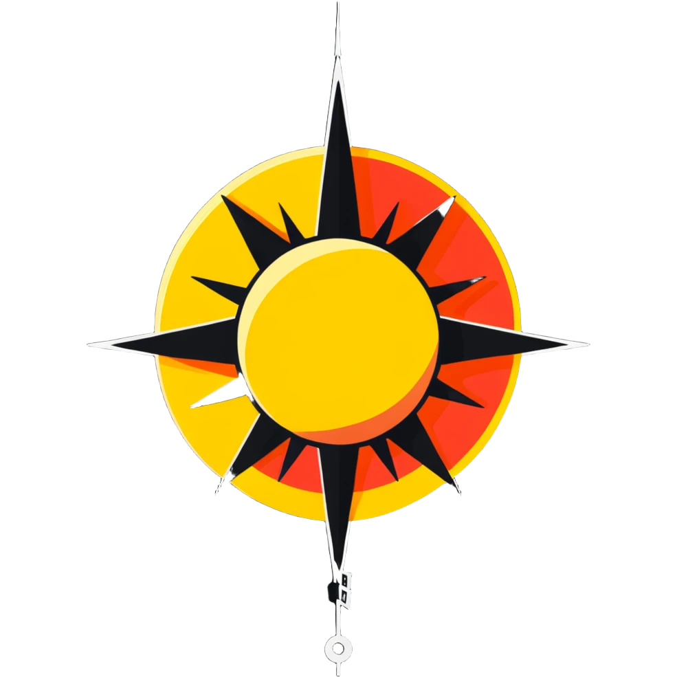 Red rising sun forming a star with broken chains underneath emoji