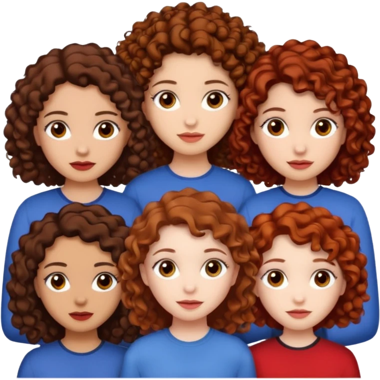 4 group of girls first one light skin brown hair curly and hazel eyes second one light skin brown curly hair brown eyes third one black straight hair pale skin and brown eyes fourth one red hair pale skin hazel eyes emoji