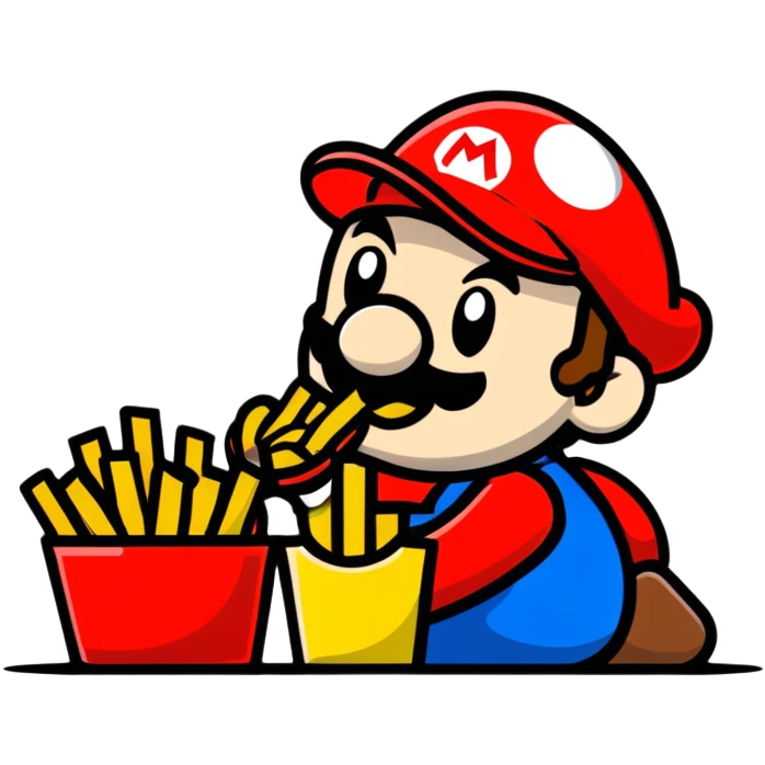 Mario eating french fries emoji
