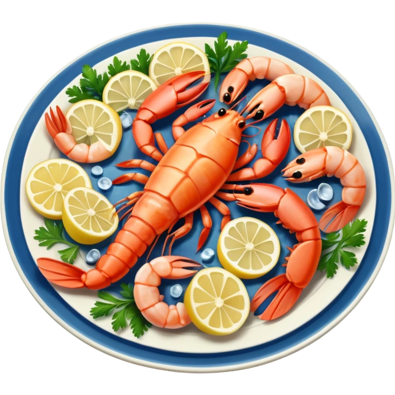 seafood on a porcelain platter with lemon  emoji