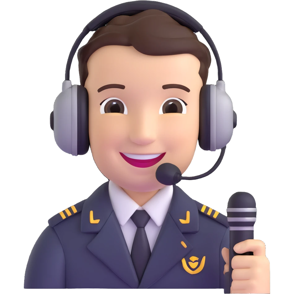 pilot, smiling, headset microphone emoji