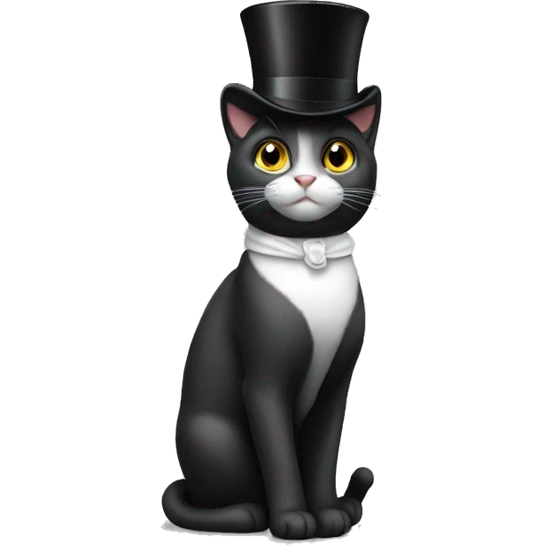 Cat black and white a top hat emoji