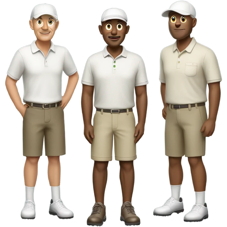 Three 50 year old guys wearing golf clothes and cap on the golf course in Australia emoji