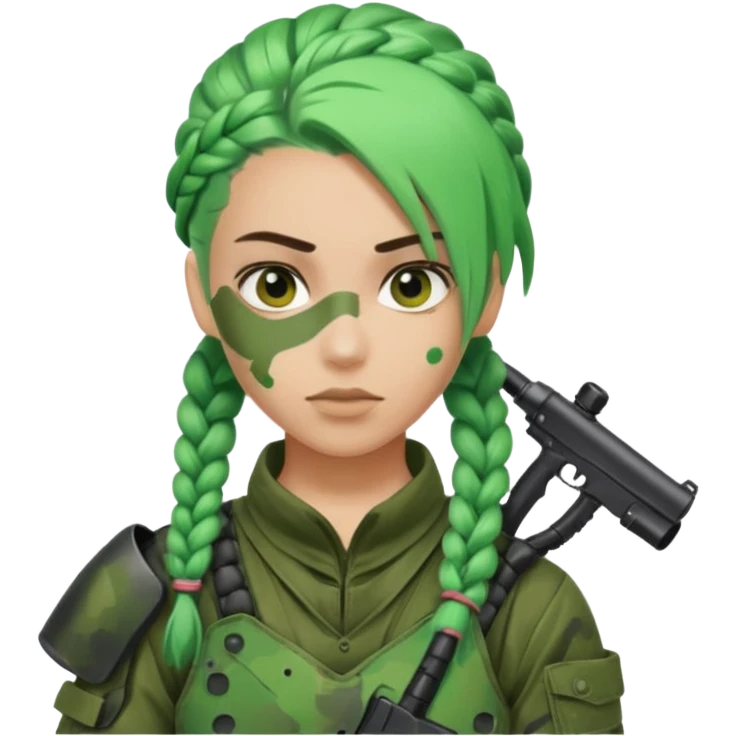 paintball player with geared face boy braided green hair emoji