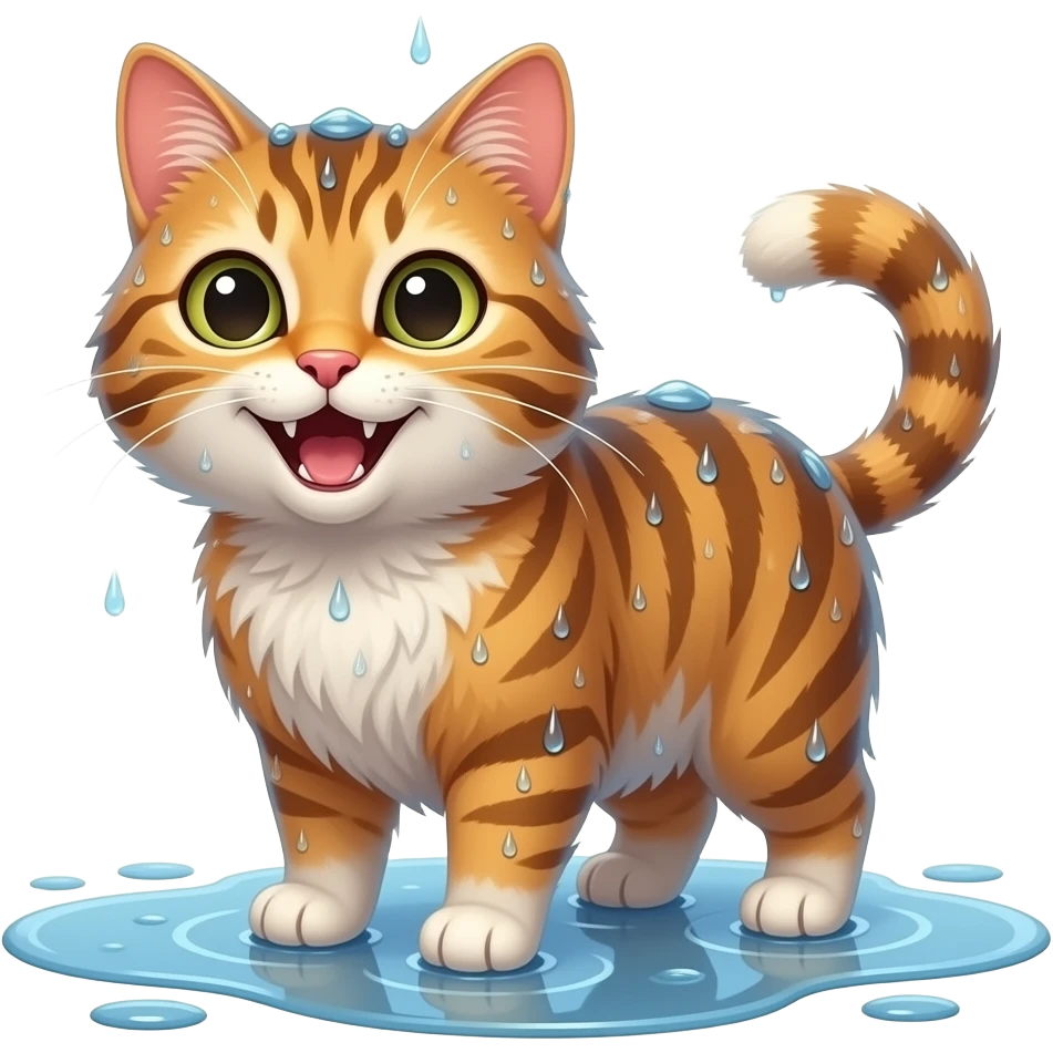 a happy cat caught in the rain emoji