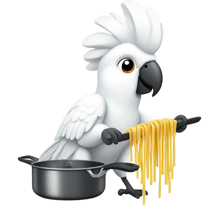 cockatoo cooking pasta emoji