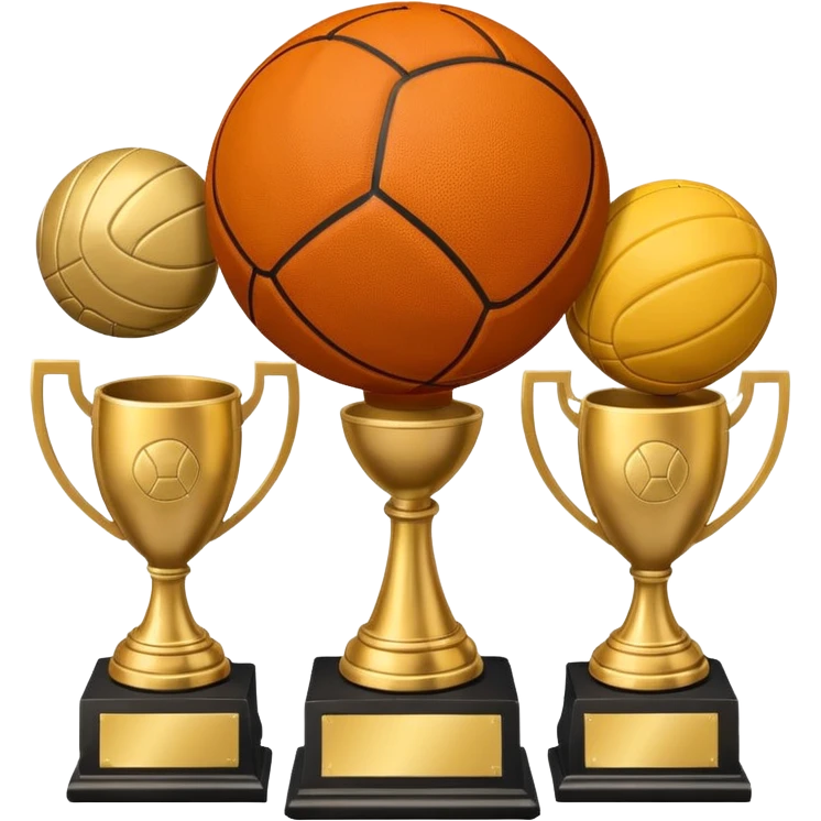 a basketball, soccer ball, volleyball, and a football all mixed with one trophy emoji