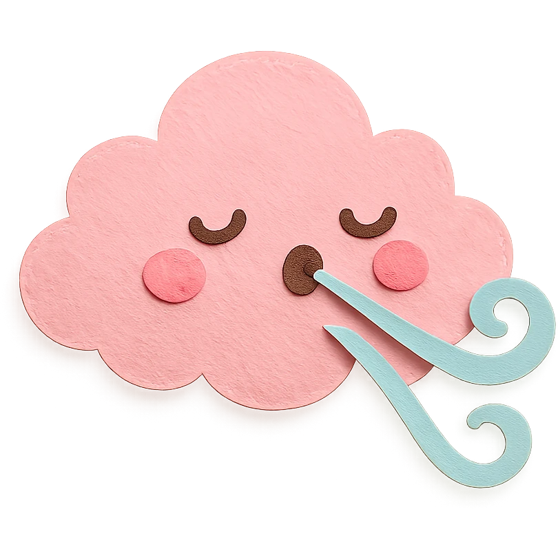 kawaii pink cloud, blowing gentle pastel wind, soft pastel colors, no limbs, full body, paper craft style emoji
