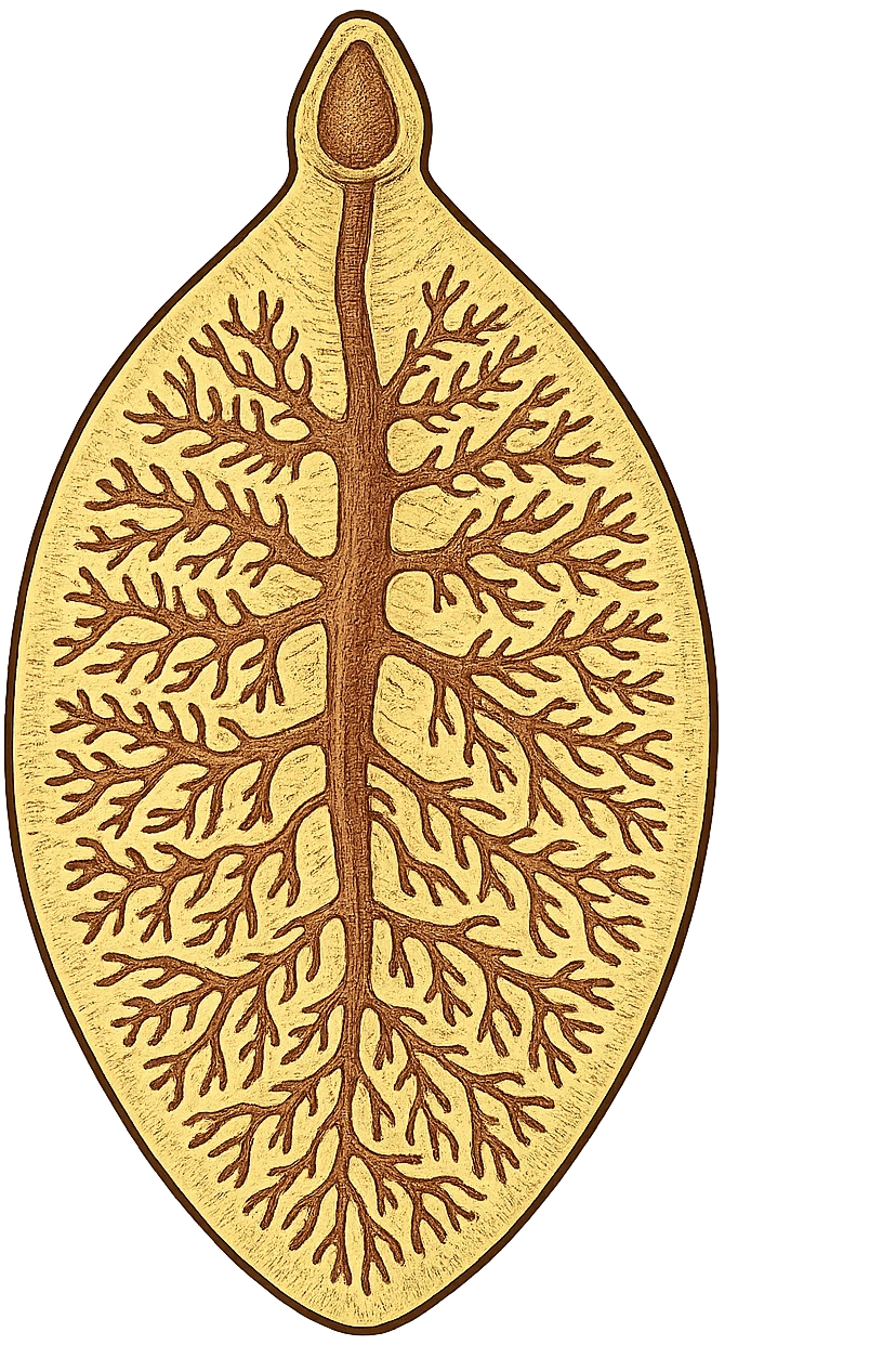 batterio Trematodi epatici (Liver fluke) stile libro di medicina ma senza scritte emoji