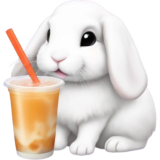 White mini lop rabbit drinking boba tea emoji