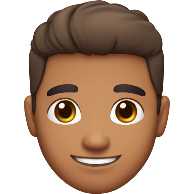 Latino guy, soft brown eyes, eyebrows raise, smirking with a rose blush Cheeks emoji