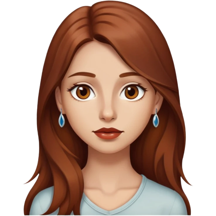 A young woman with long chestnut-brown hair, a nose piercing, and slightly reddish lips. emoji